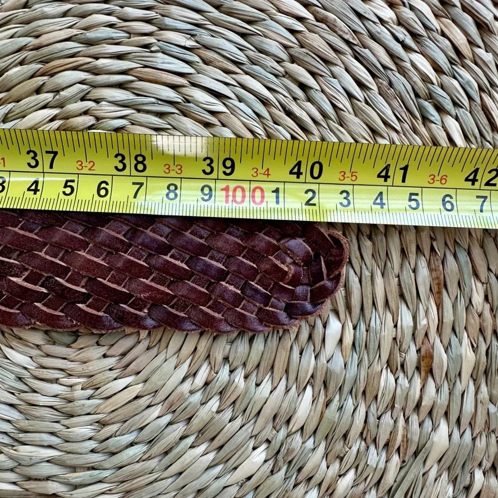 Gap Womens Brown Woven Leather Braided Belt Small Brass D-Ring Buckle Boho 40in